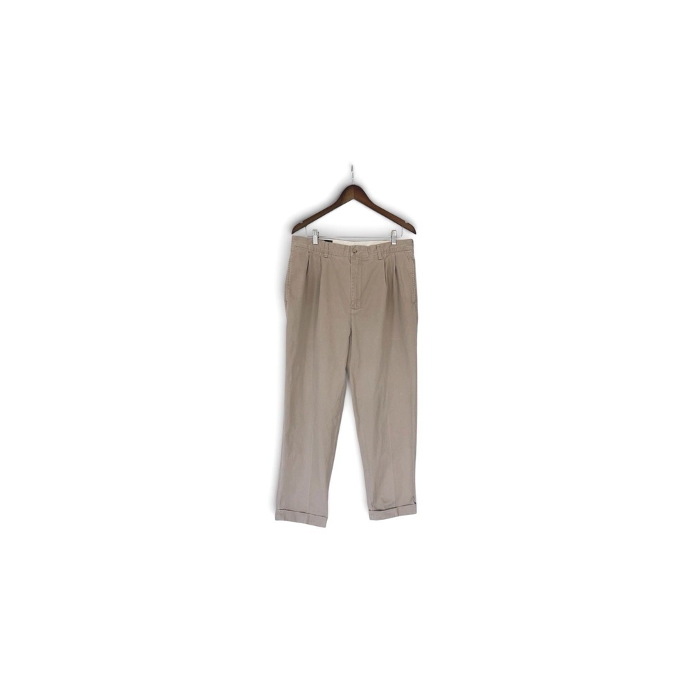 Polo Ralph Lauren Classic Polo Chino Mens 35x30 Tan‎ Khaki Pleated Cuffed Pants